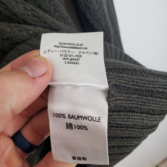 Eddie Bauer Sweater Pullover Thick Cableknit Fisherman Mock Collar Mens L Tall - Picture 5 of 9